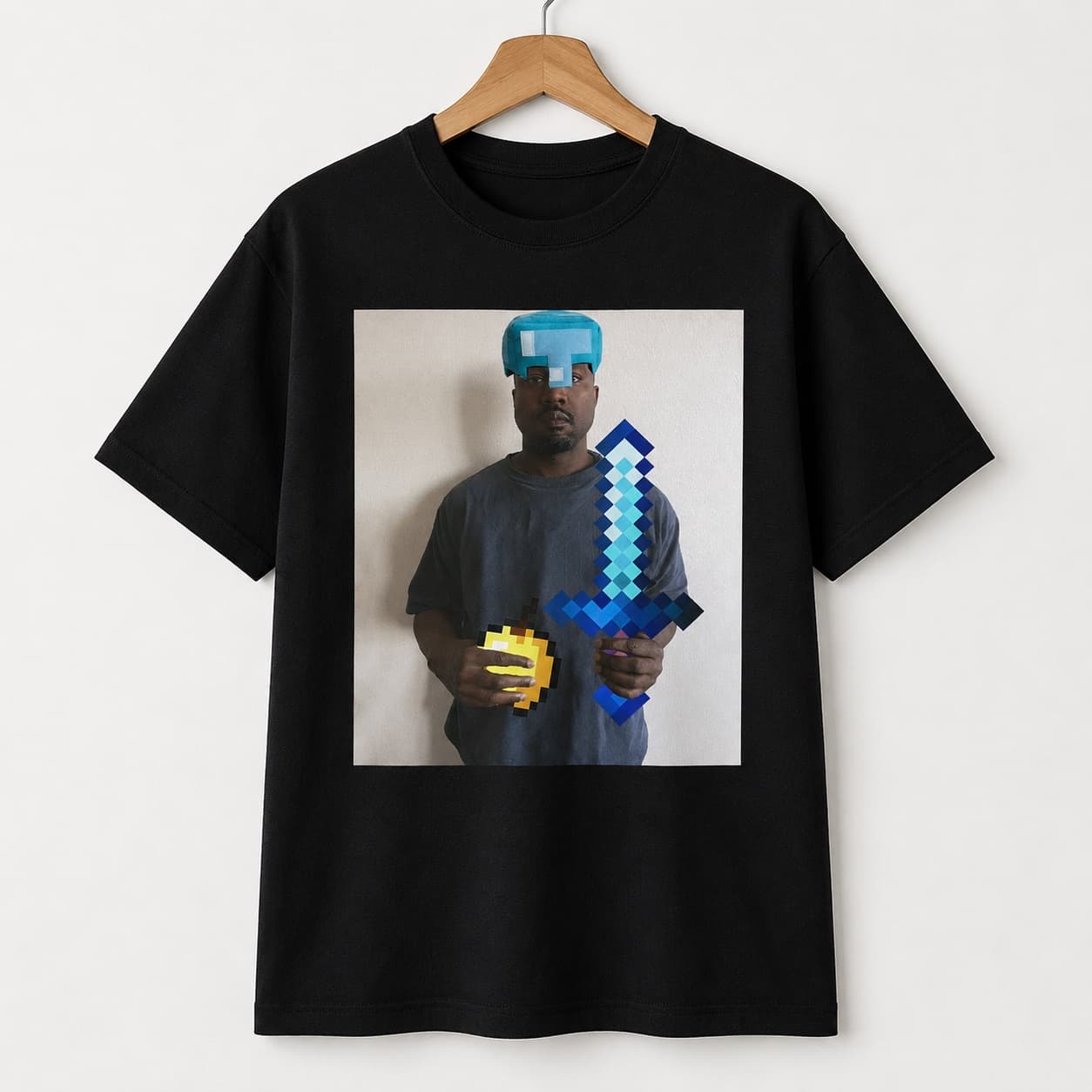 Minecraft Kanye black T-shirt, front print
