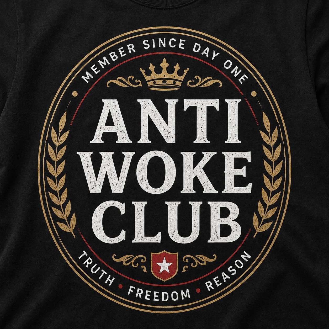 Anti Woke Club t-shirt on a hanger