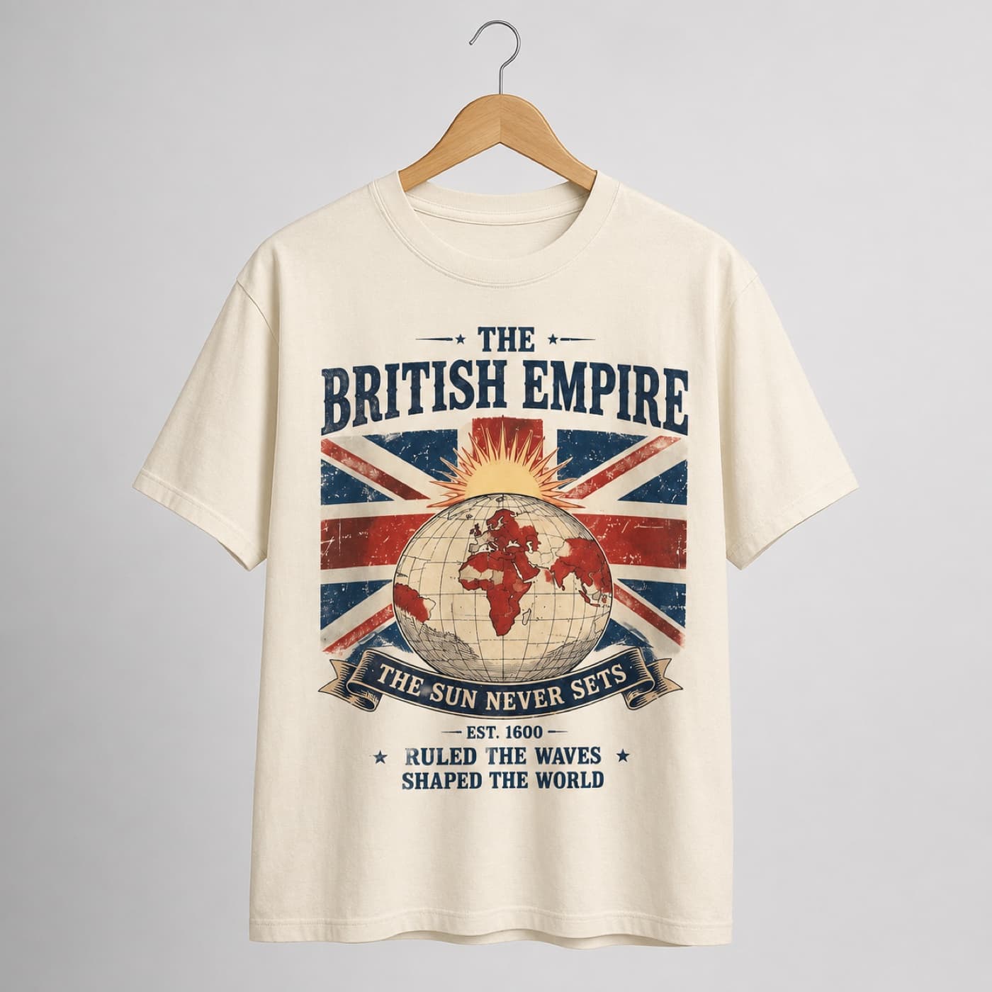 The British Empire t-shirt on a hanger