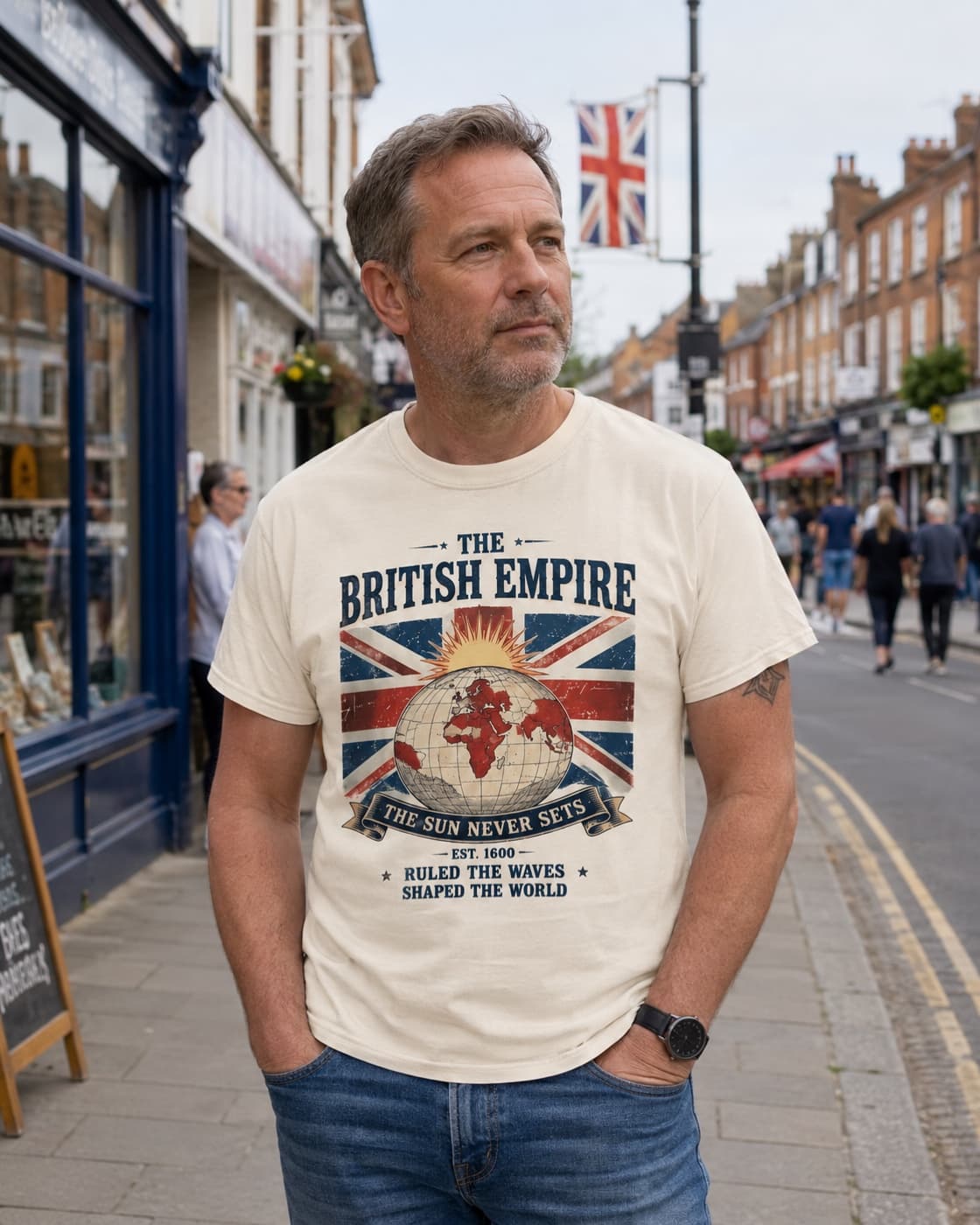 The British Empire T-shirt worn, lifestyle shot