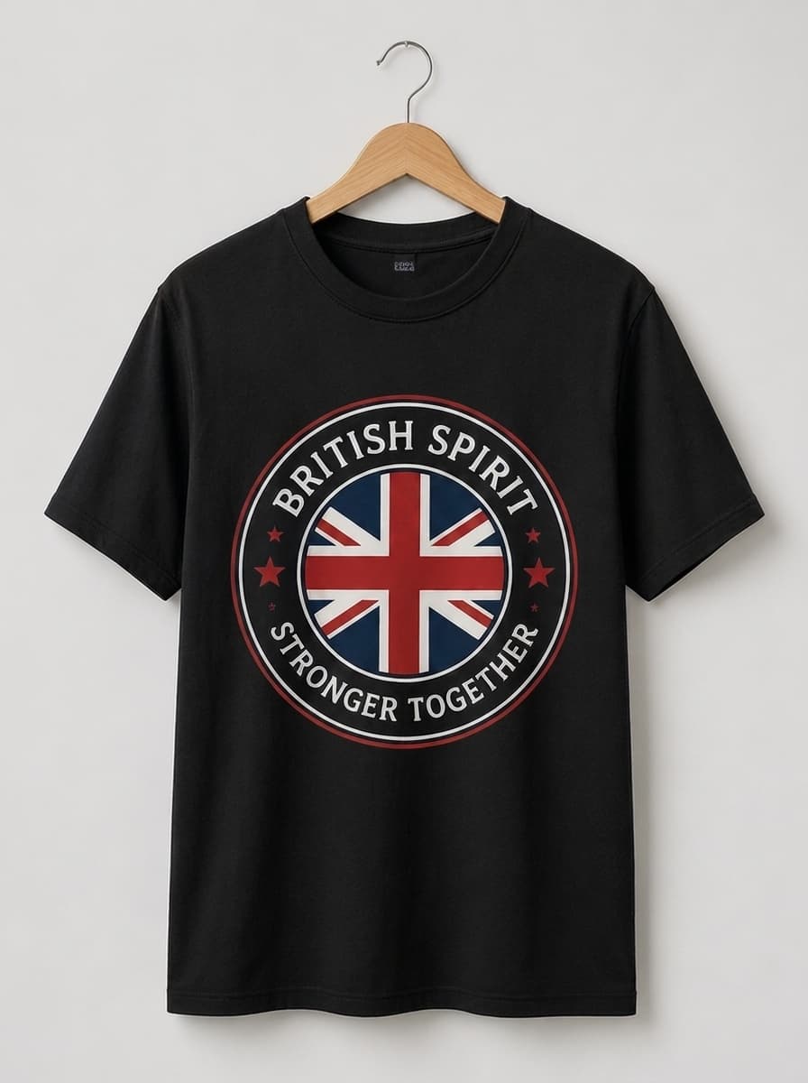 British Spirit t-shirt on a hanger