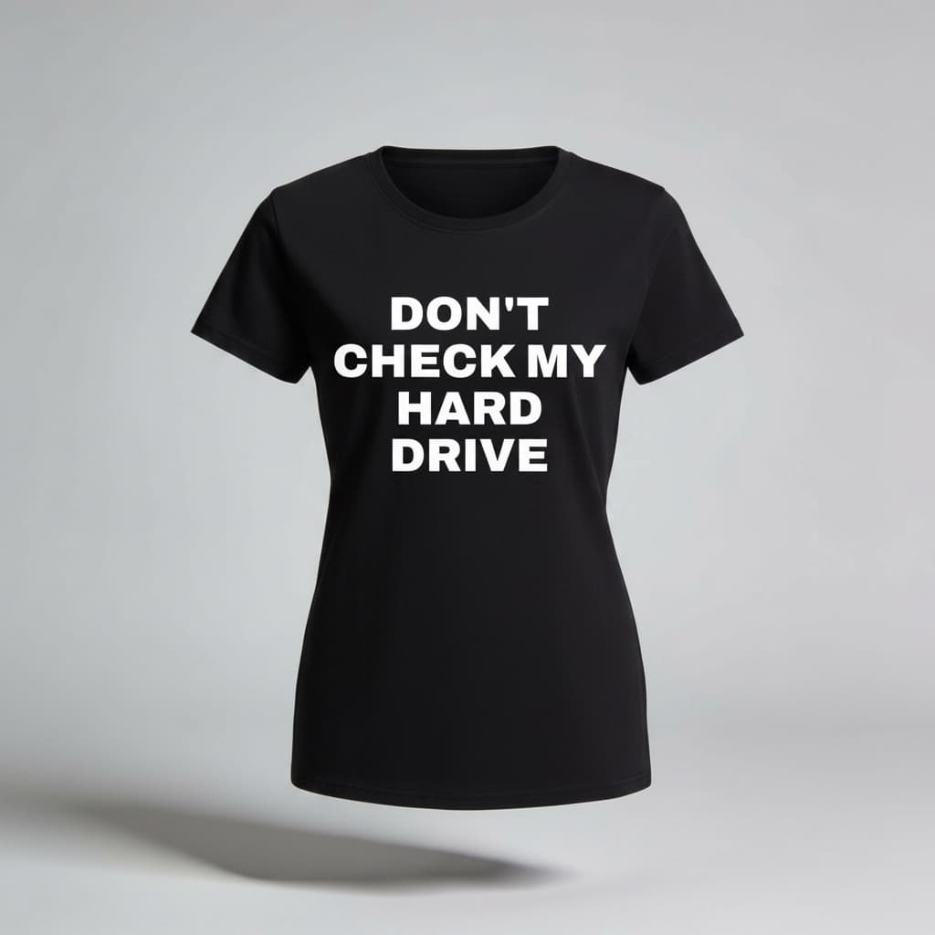 Don't Check My Hard Drive T-Shirt — women's fit, Black, front