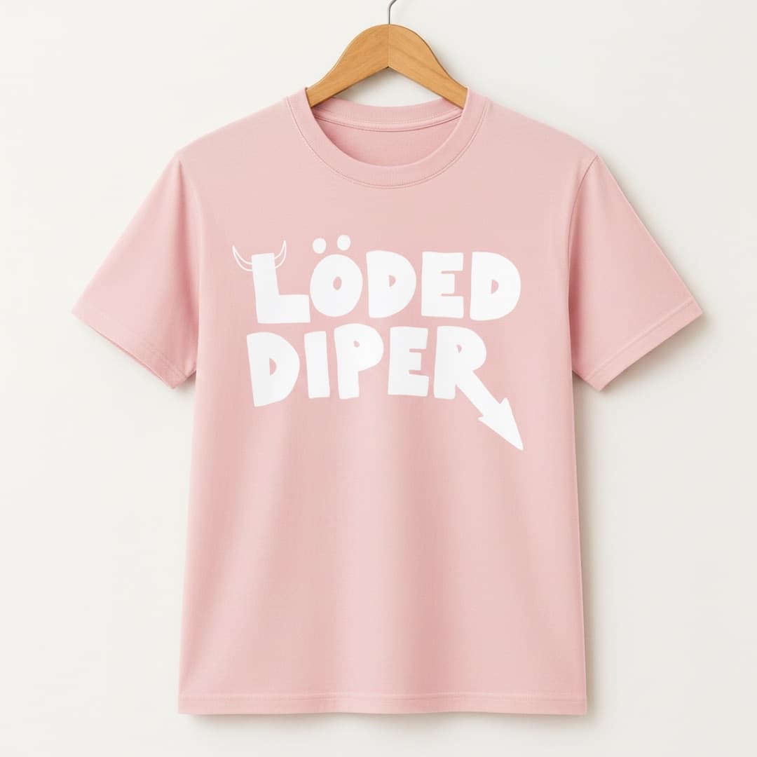 Löded Diper T-Shirt — Baby Pink colourway, front
