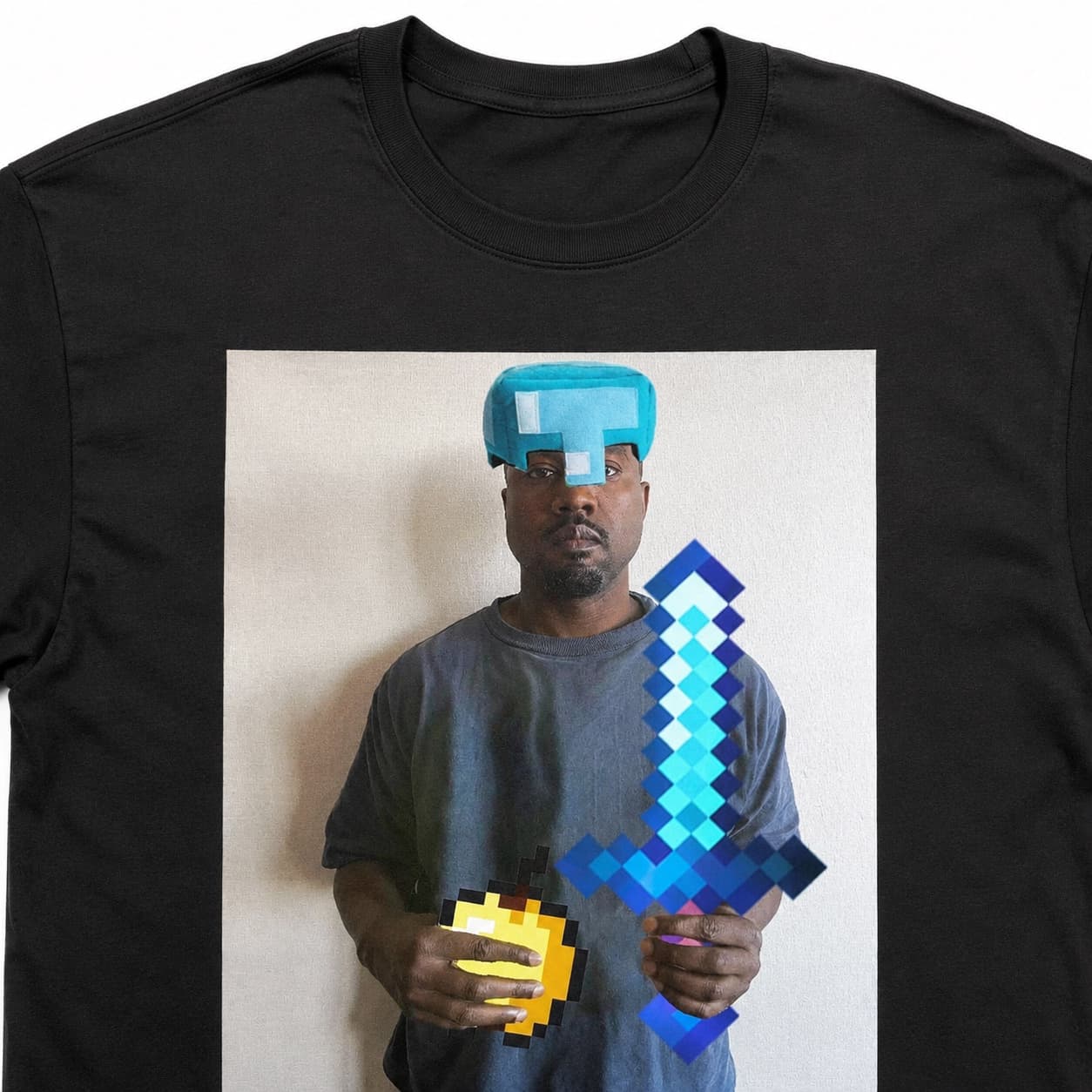 Close-up of the Minecraft Kanye print