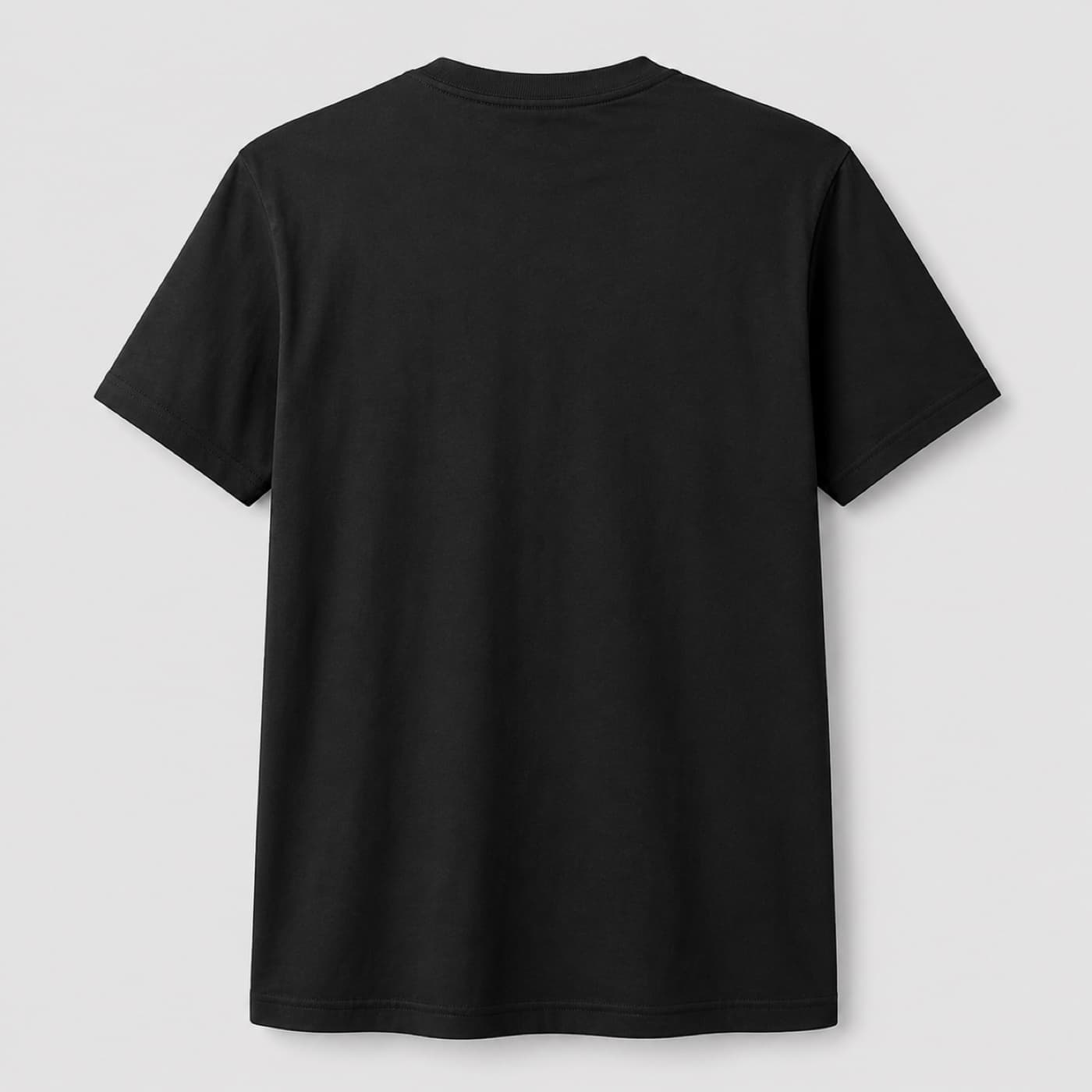 Plain black back of the One Popcorn T-shirt
