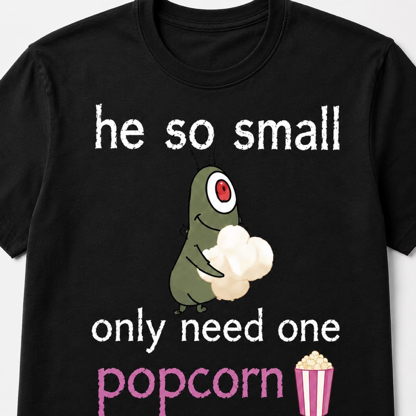 One Popcorn black T-shirt, front print