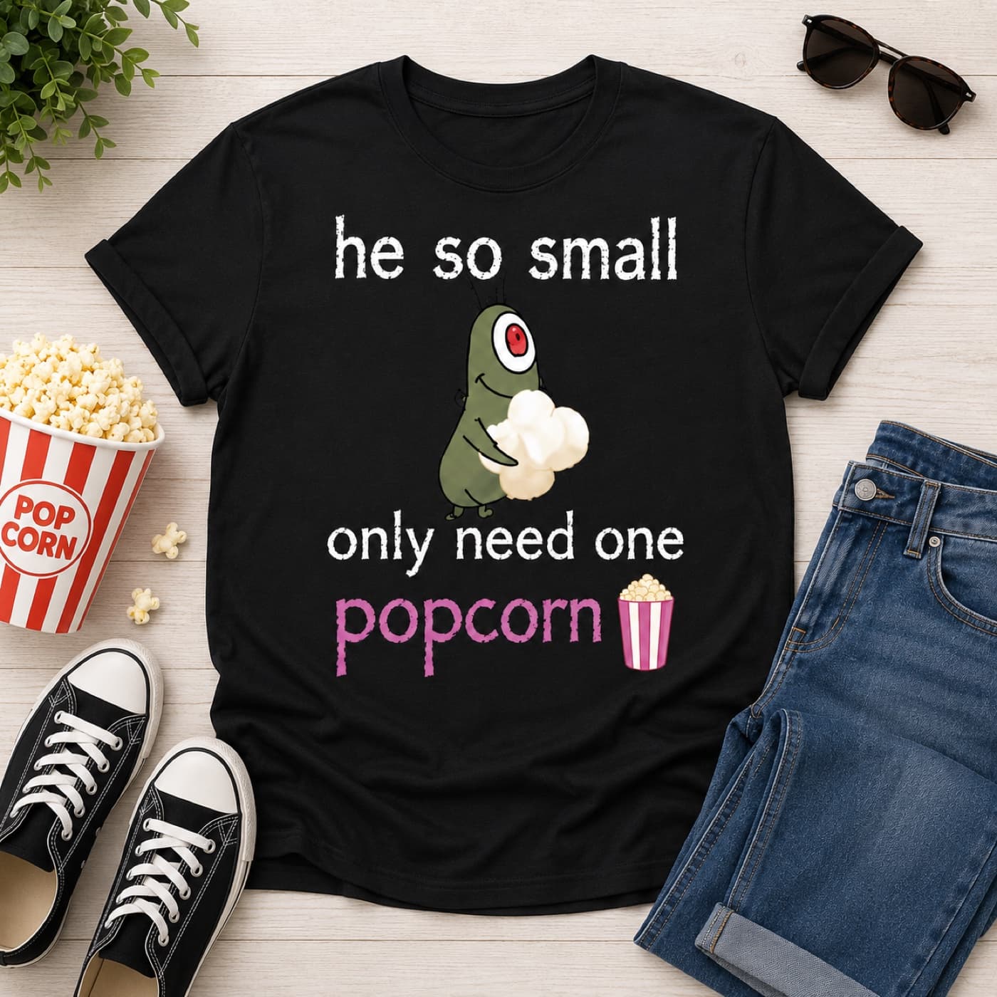 One Popcorn T-shirt worn, lifestyle shot