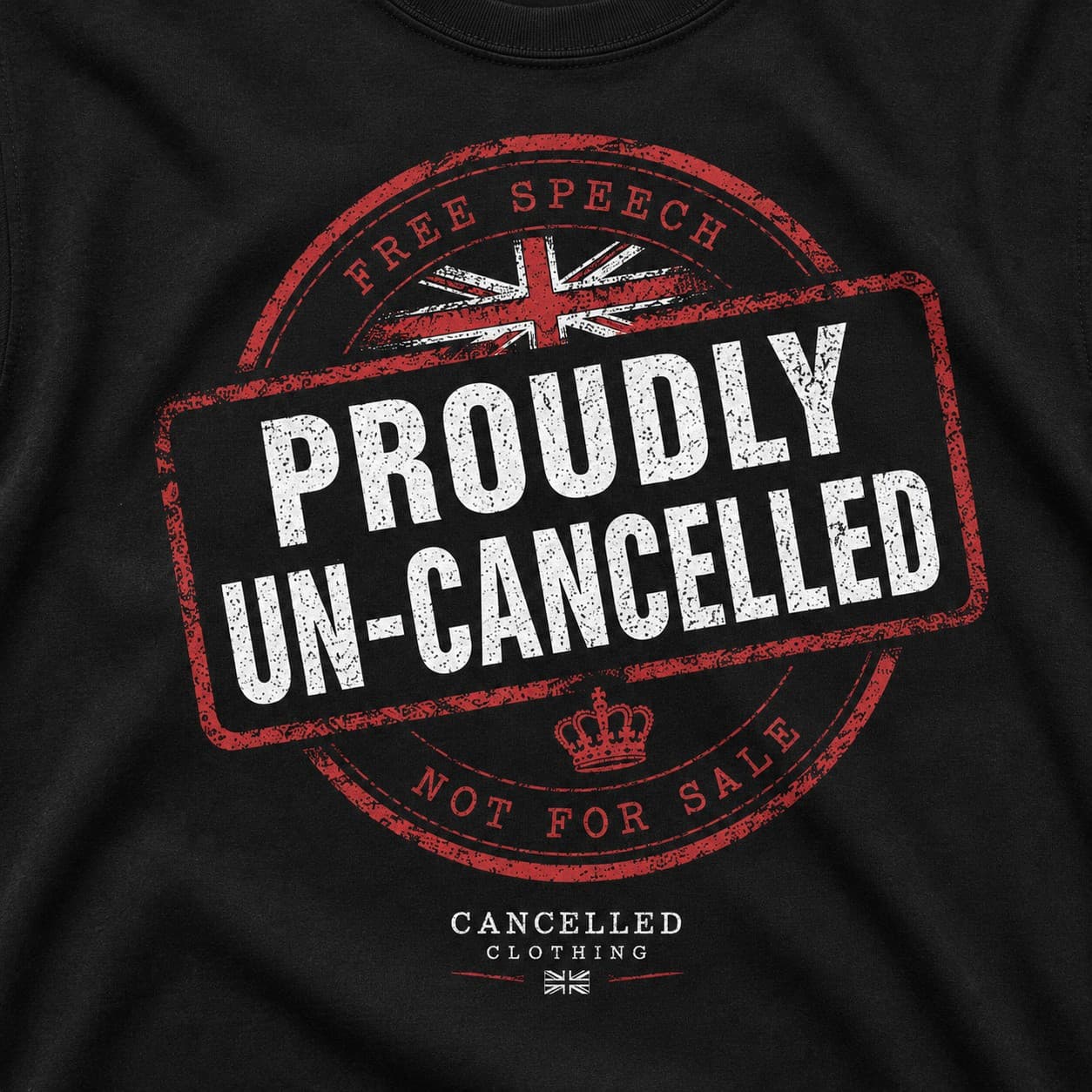 Proudly Un-Cancelled t-shirt on a hanger