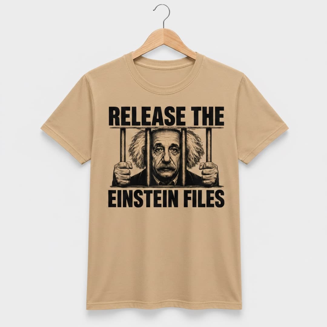Release the Einstein Files T-Shirt — Sand colourway, front