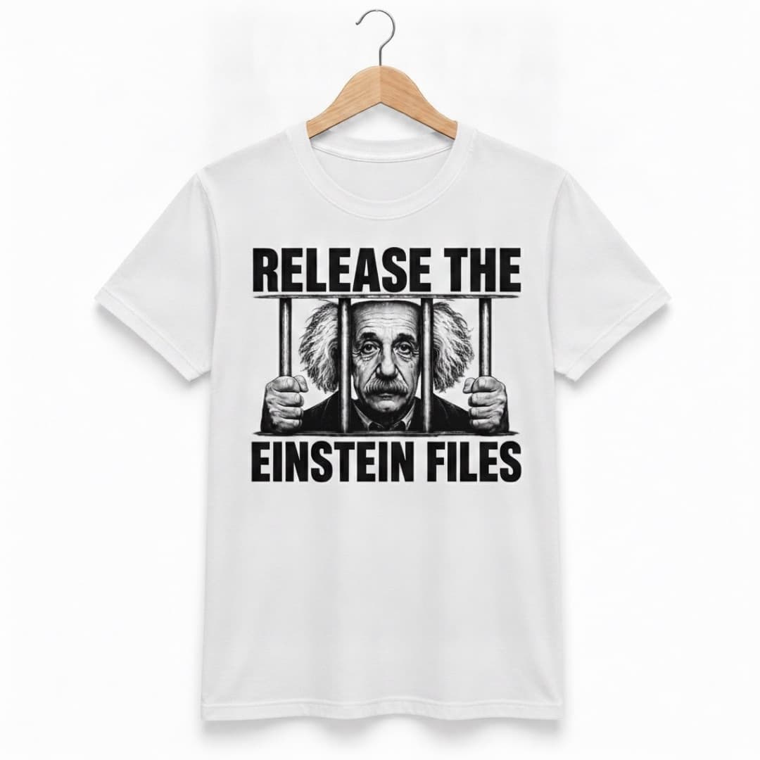 Release the Einstein Files T-Shirt — White colourway, front