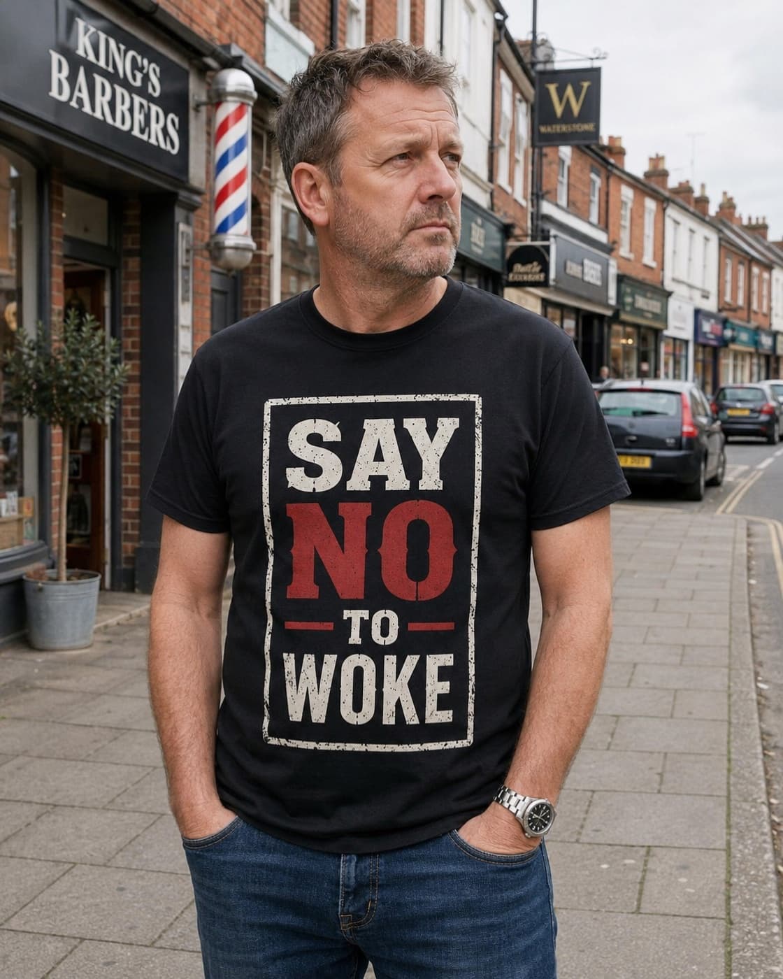 Say No To Woke T-shirt worn