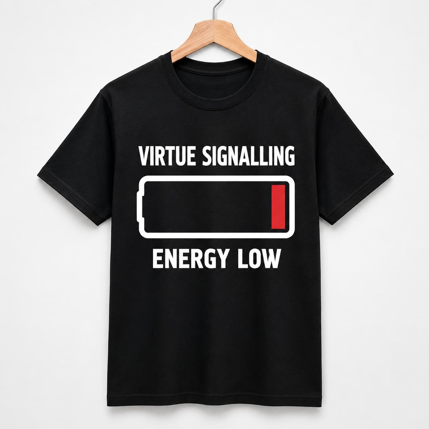 Virtue Signalling t-shirt on a hanger
